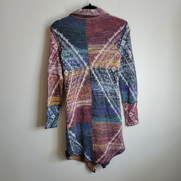 Free People Multi Color Wool Blend Button Up Duster Cardigan Sweater Size Small - Picture 2 of 8
